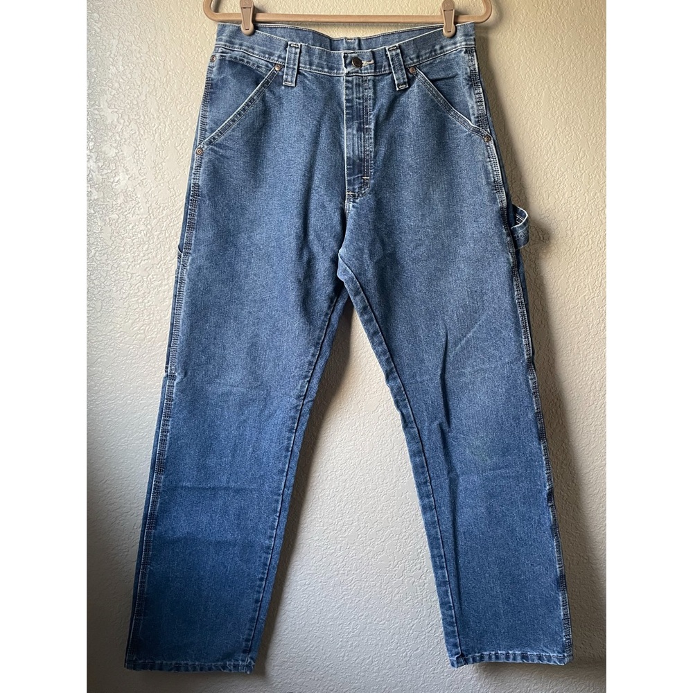 Wrangler Mens 32x31 Blue Denim Straight Carpenter Jeans Work Farm Ranch Utility